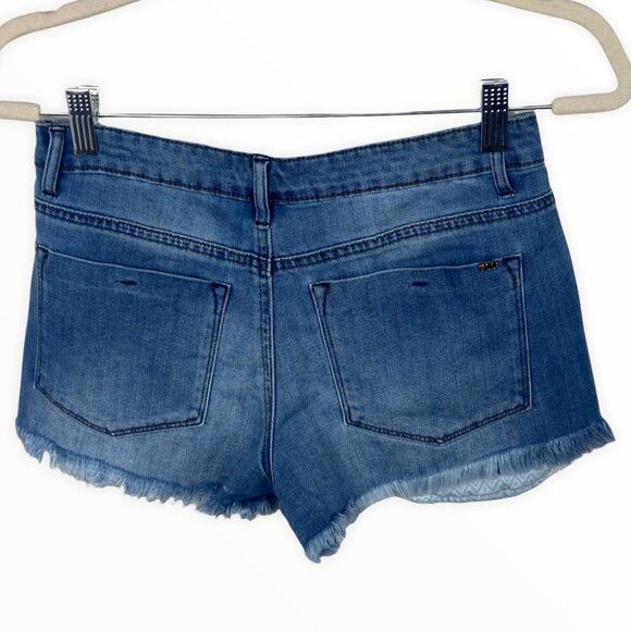 Tractr Blue Destructed Denim Shorts Gold Sequin Pockets Size 25 Bohemian Boho - Picture 5 of 11